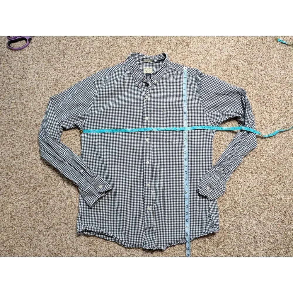 J. Crew Slim button up shirt, men's L, blue/white check pattern; Cotton Stretch